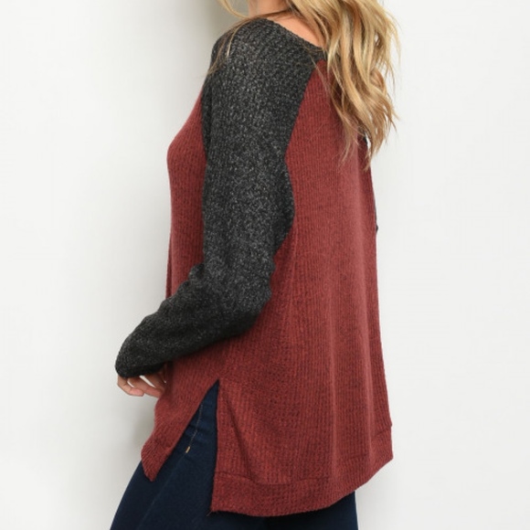 Maroon and Gray Long Sleeves Shirt - Picture 2 of 3